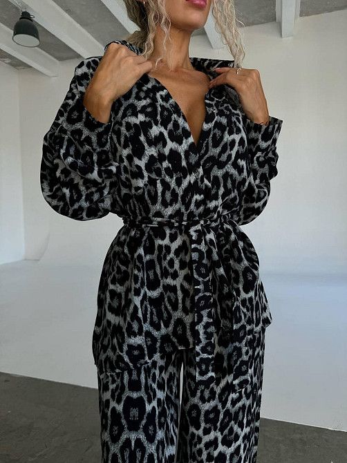 Женский стильный повседневный костюм натуральный штапель Черный, 46/48 Одесса - изображение 3