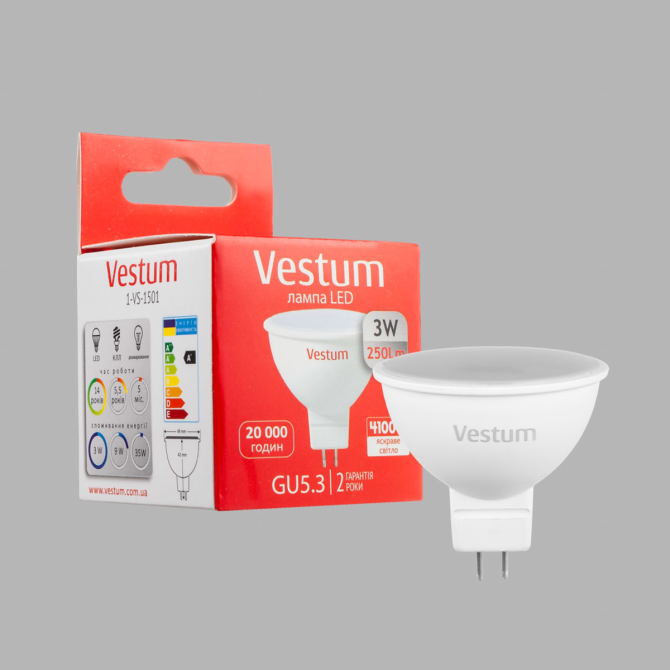 Led лампа gu5.3 MR16 3W 4100K Vestum Київ - фото 7