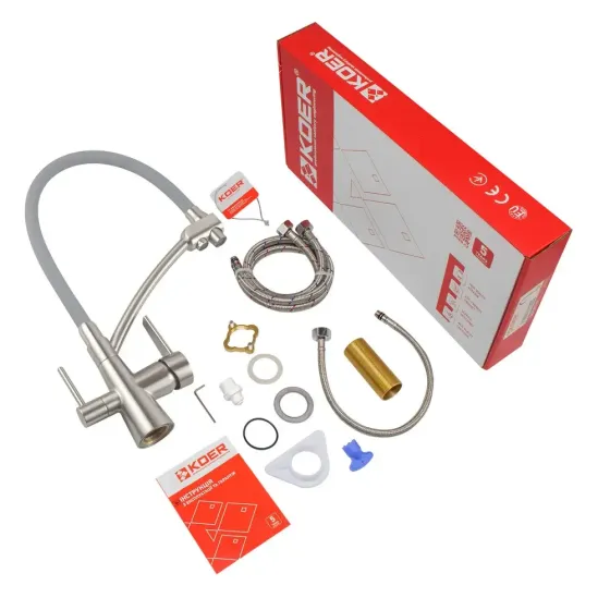 Смеситель кухонный Koer KB-72003-02 с выходом для питьевой воды и гибким изливом на подставке (KR3374) Черновцы