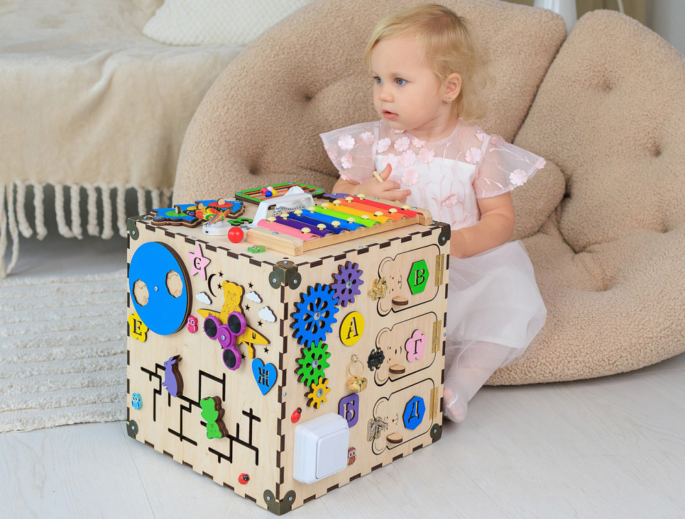 Розвивальний бізікуб 30*30*30 для дітей куб Бізіборд для хлопчика та дівчинки від 6 міс дитячий дерев'яний для дрібної моторики Тернопіль - фото 20