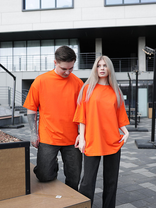 Парные футболки оверсайз(oversize) для мужа и жены, для влюбленных пар SANE оранжевые M Одесса - изображение 6
