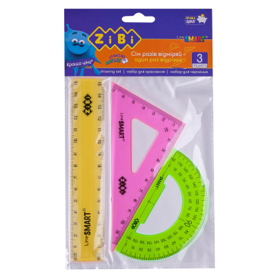 Лінійка ZiBi Комплект: лінійка 15 см, косинець, транспортир, неонового кольору, прозорі (ZB.5686) Вінниця - фото 1