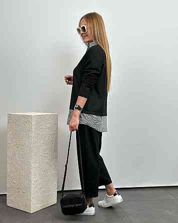 Стильний жіночий костюм двоїнка + котон. Чорний, 52/54 Одеса