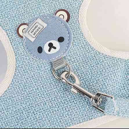 Шлея для собачек и кошек с поводком тканевая S голубой Киев