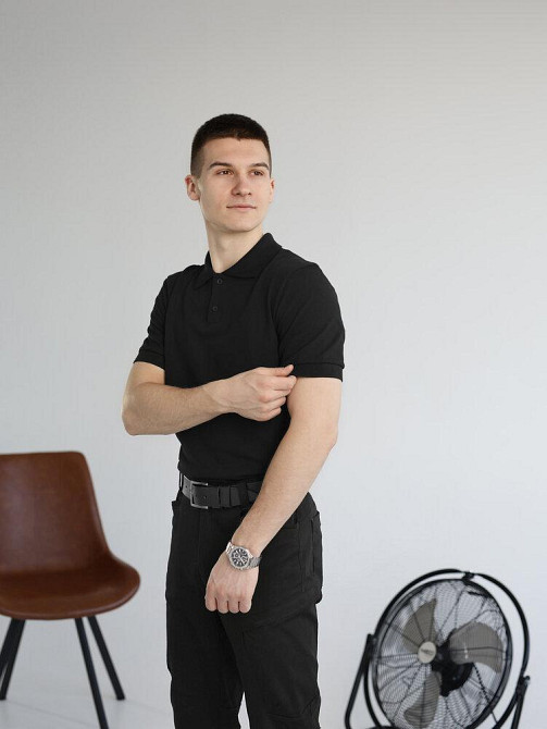 Черная футболка поло весенняя черная. Легкое летнее мужское черное поло Pobedov Royal Киев - изображение 4