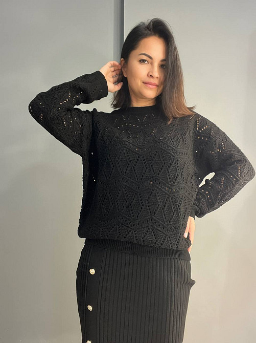 Свитер женский MIX RAY 6772 прозрачный оверсайз ажурная вязка сетка, черный, one size Киев - изображение 8