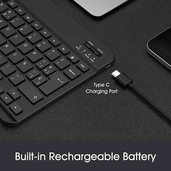 Бездротова Bluetooth клавіатура 10” для iOS та Android, планшета iPad, ультратонка, іспанська QWERTY розкладка, чорна Київ