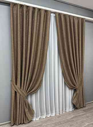 Комплект готових штор VR-Textil Льон Савана № 688ш Коричневий 200х270 см 2 шт (32-296) Київ