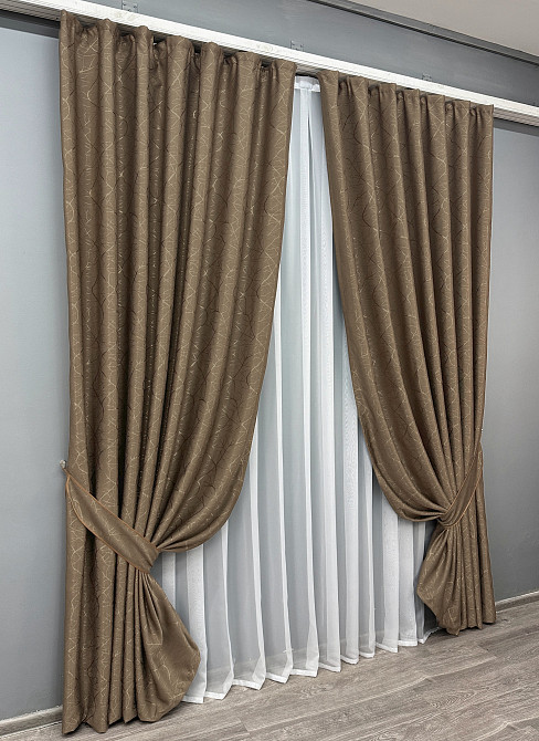 Комплект готових штор VR-Textil Льон Савана № 688ш Коричневий 200х270 см 2 шт (32-296) Київ - фото 3