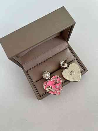 Шанель серьги сердечки цирконы позолота 18 К / серьги летние розовые Одесса
