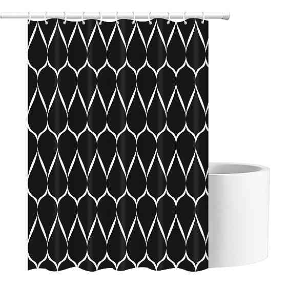 Шторка для ванны водонепроницаемая Bathlux 180x180 см с крючками, занавеска для ванной, Черная с рисунком Каменец-Подольский