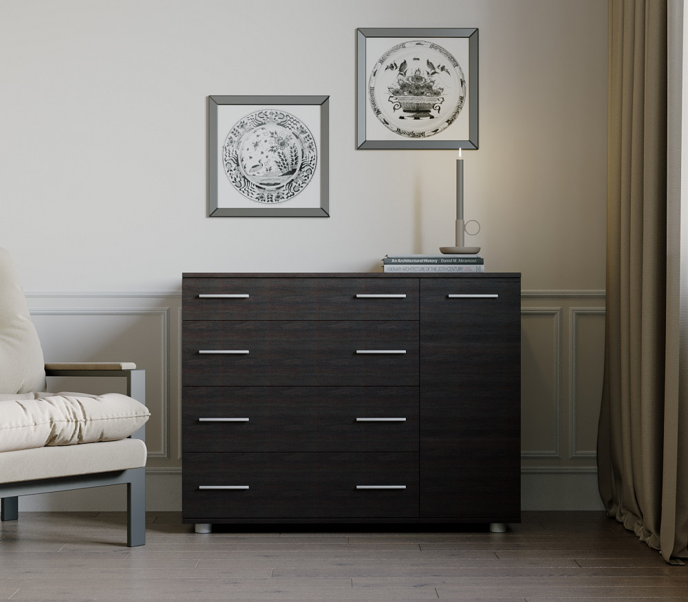 Комод для спальни Эверест с 4-мя ящиками К-3 (телескопические) 100х38х73 венге темный (DTM-2493) Днепр - изображение 1