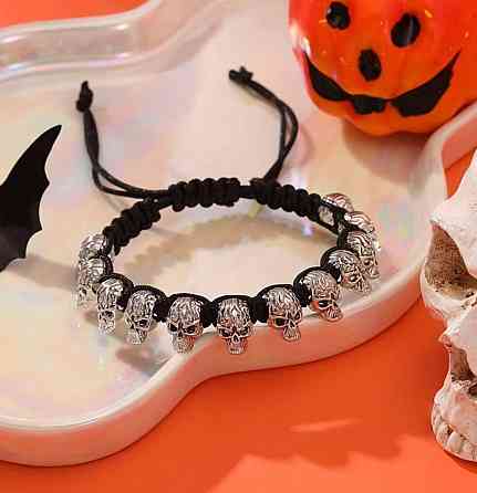 Браслет з черепами на шнурку, готичний стиль, регульований аксесуар унісекс Київ