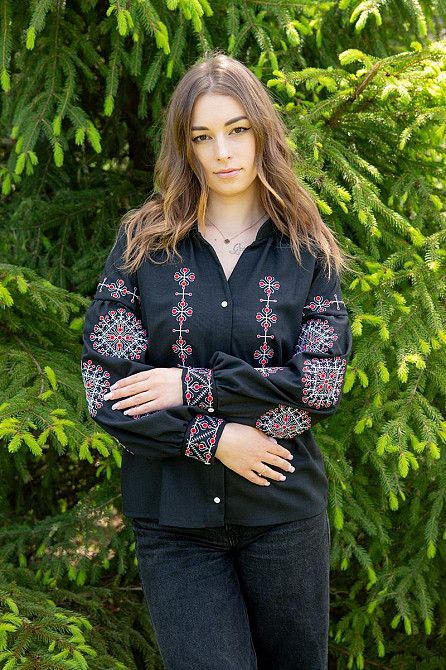 Жіноча вишиванка-сорочка з довгим рукавом лляна топ Київ - фото 6