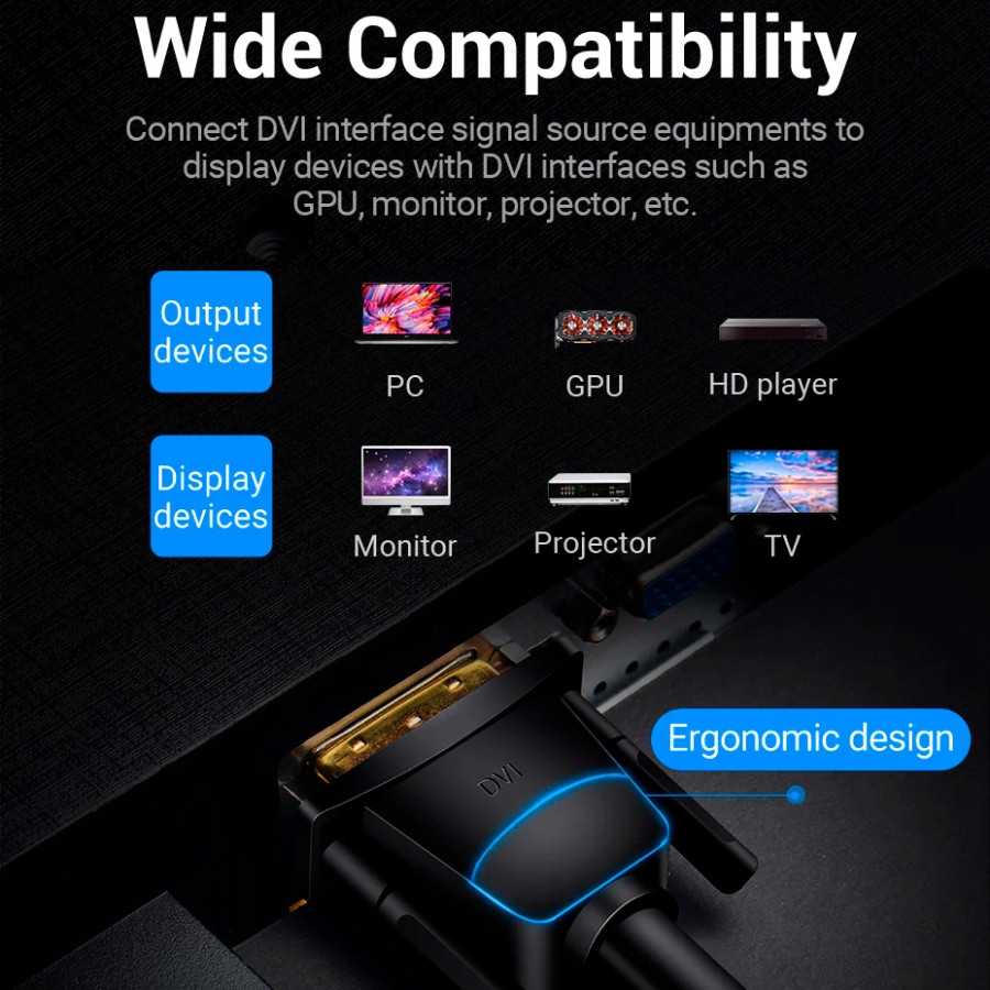 Кабель DVI-D 24M - 24M, 1.5 м, 2K 60Hz Dual Linik Vention Винница - изображение 10