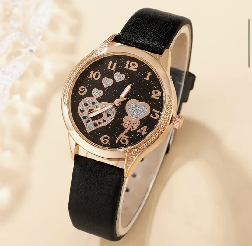 Подарочный набор для женщин Сердца наручные часы браслет кольцо ожерелье и серьги черный Киев - изображение 2