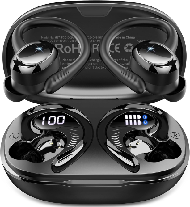 Бездротові спортивні навушники H87 Bluetooth 5.4, IPX7, до 50 годин, ENC, USB-C, чорні Київ - фото 2
