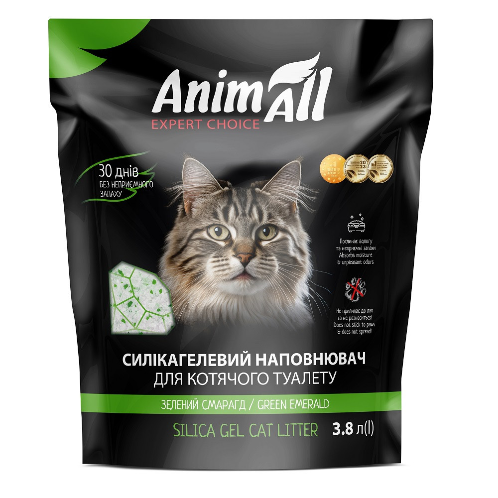 Силікагелевий наповнювач AnimAll Зелений Смарагд для котів, 3.8 л (1.6 кг) Київ - фото 1