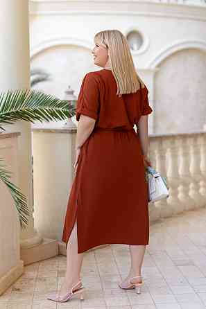 Жіноча сукня міді зі шнурком "Rea" оптом | Батал Теракот, 50-52 Київ