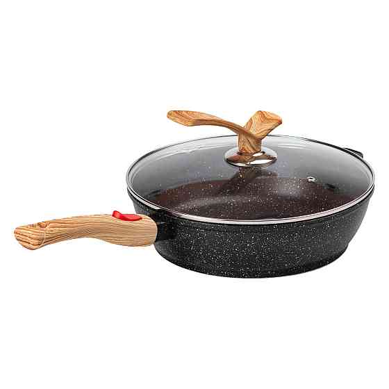 Глибока алюмінієва сковорода з кришкою Ø28 см чорна Київ