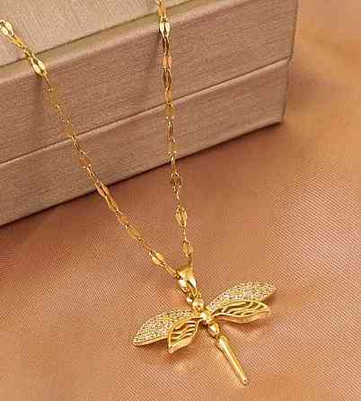 Подвеска стрекоза со стразами на цепочке золотистая украшение Киев