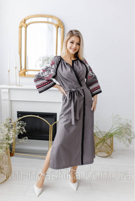 Мужская льняная вышиванка серая Еремий Кривой Рог - изображение 10