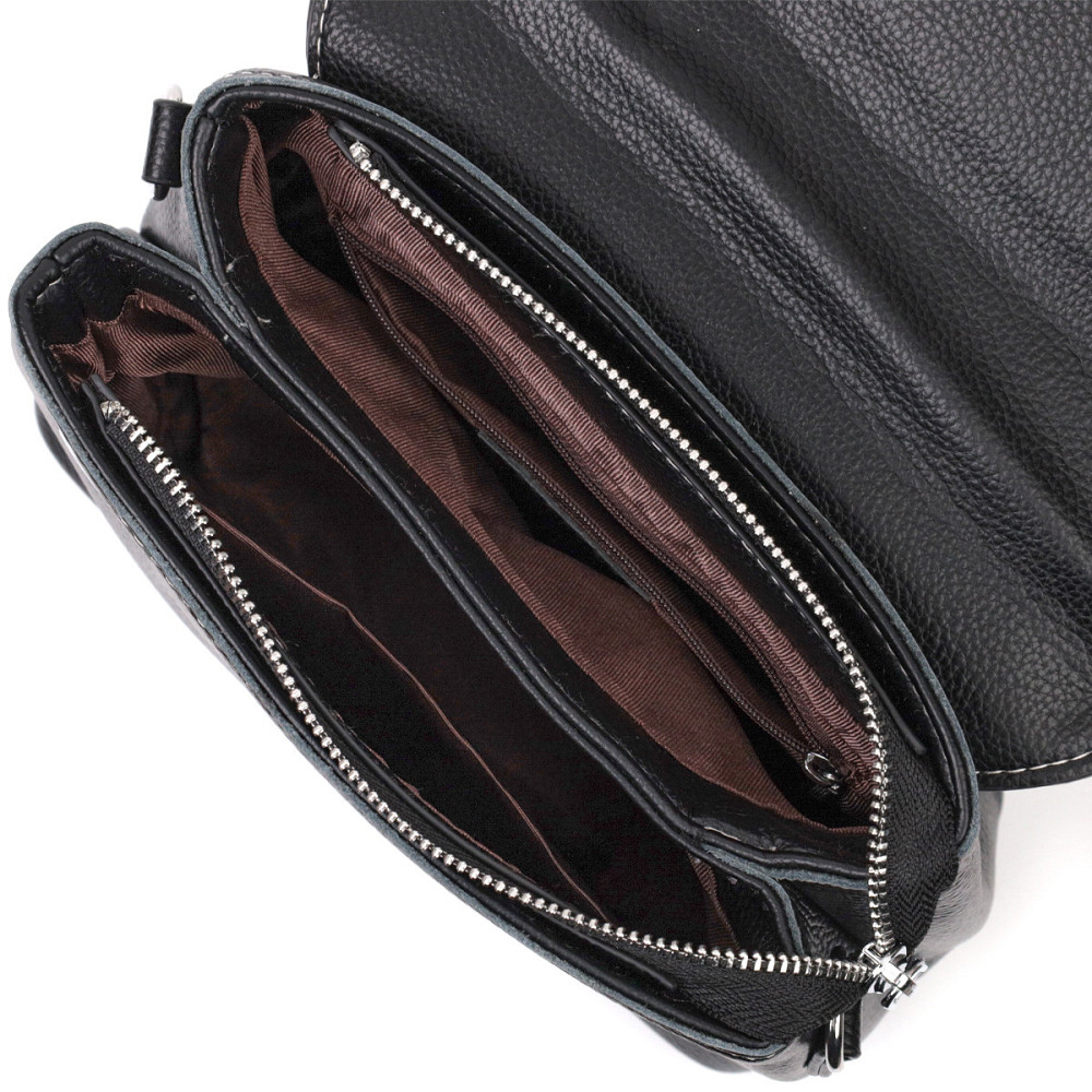 Сумка сетчел у класичному кольорі для жінок з натуральної шкіри Vintage 22291 Чорна Київ - фото 4