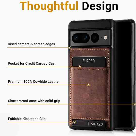 Чехол для Google Pixel 7 Pro из натуральной кожи, ударопрочный, со слотом для карты, подставкой, коричневый Киев