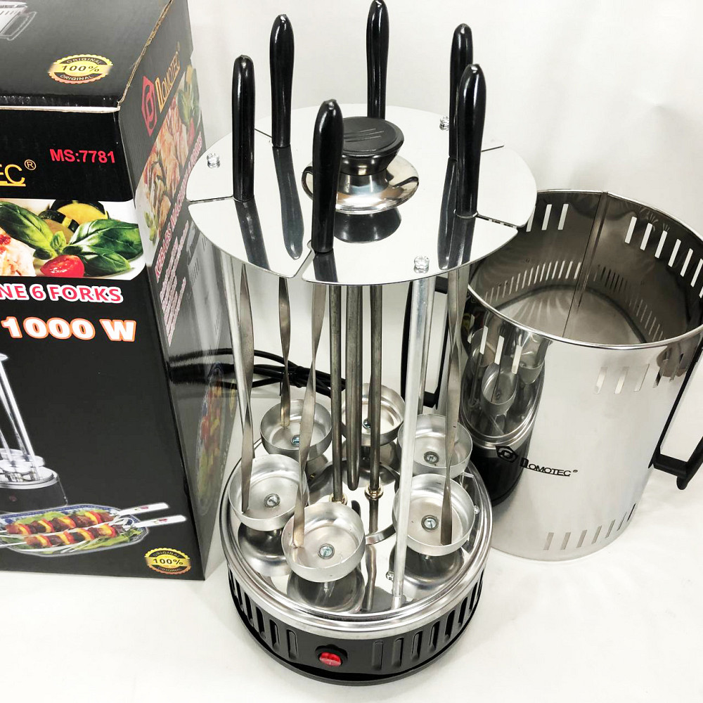 Шашличниця електрична Domotec MS-7781 на 6 шампурів 1000Вт вертикальна з нержавіючої сталі YZ-28 Івано-Франківськ - фото 6