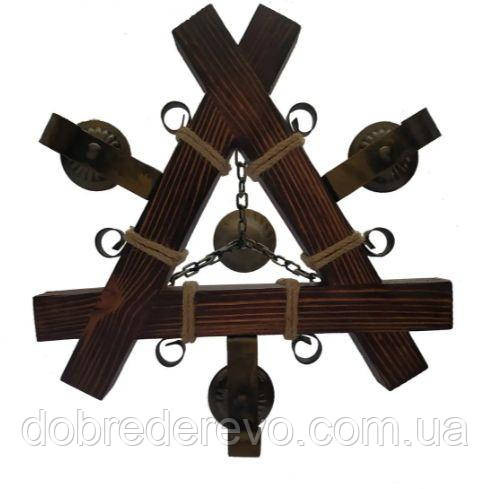 Люстра деревянна трикутна свічка ковка Вижниця - фото 2