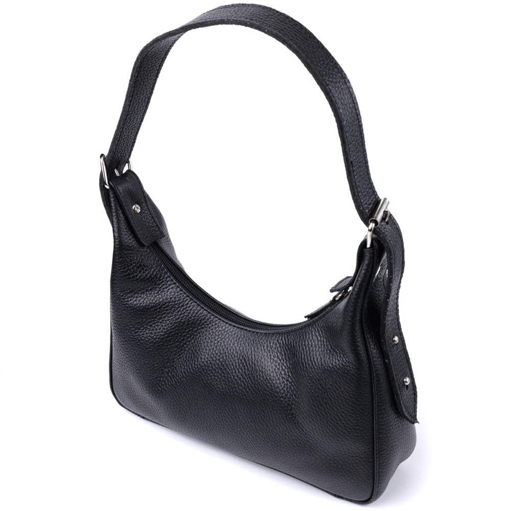 Сумка багет з регульованим ременем із зернистої натуральної шкіри Чорна (SHVIGEL) Київ - фото 5