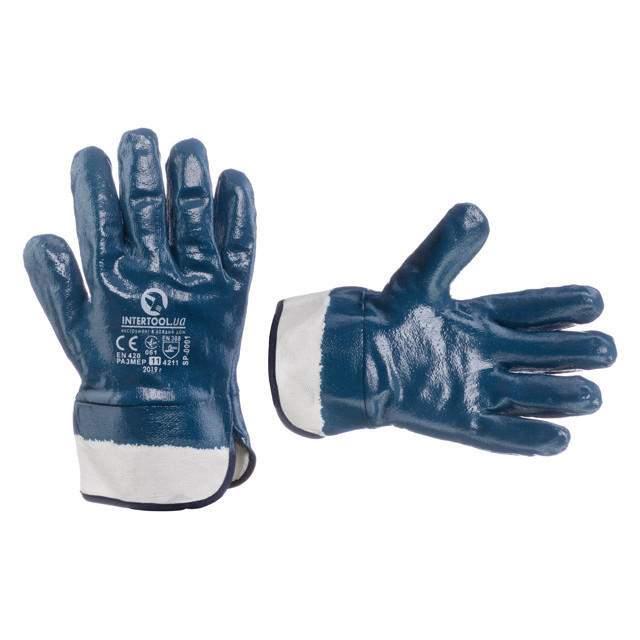 Рукавичка захисна на трикотажній основі з повним нітриловим покриттям, 10,5", маслостійка, утеплена, з твердим манжетом, синя Київ - фото 1