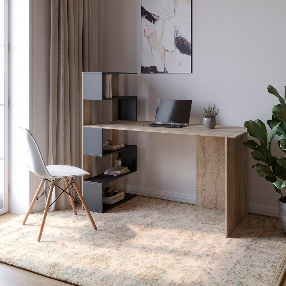 Cтол компьютерный с полками М-ЗОН Джеко 1416L левый Сонома/Антрацит (MZN-031027) Львов - изображение 1