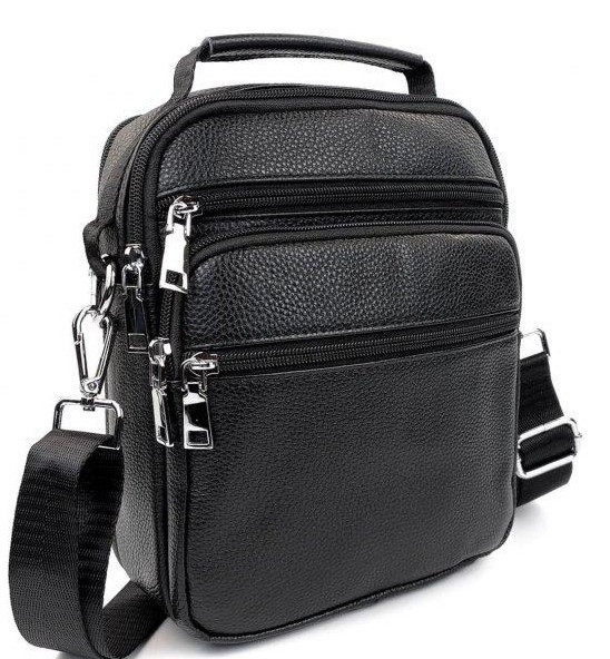 Мужская сумка-барсетка кожаная 22х24х8 / мессенджер на одно плечо для города и путешествий, черный Киев - изображение 1