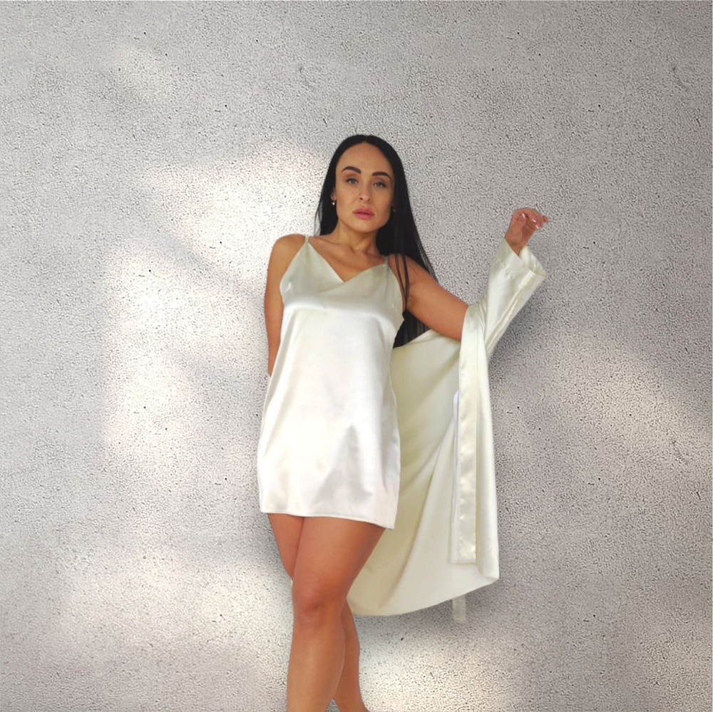 Комплект жіночої нічної сорочки з халатом Молочний 4XL Харків - фото 2