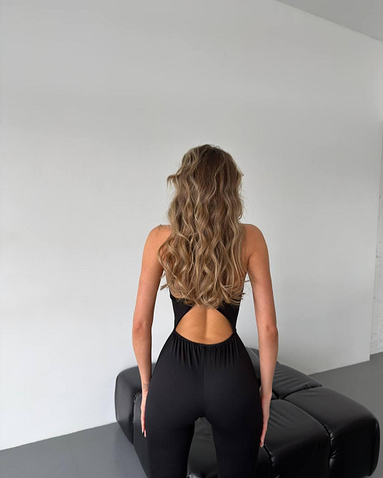 Жіночий комбінезон на бретелях турецький мікродайвінг Чорний, 44/46 Одеса - фото 4