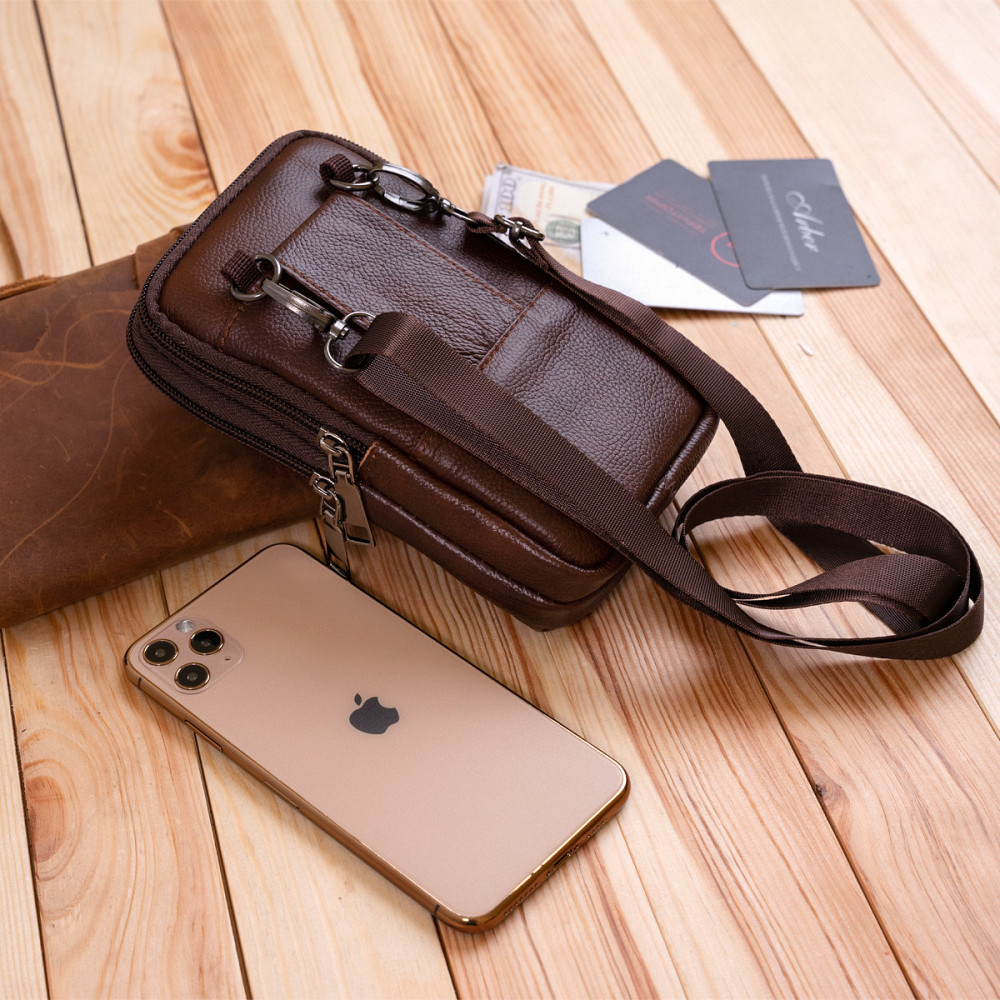 Сумка-барсетка на ремінь брюк шкіряна Vintage 20352 Коричнева Київ - фото 8