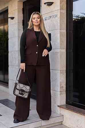 Жіночий брючний костюм з жилетом "Rakel" | Батал Шоколадний, 50-52 Київ