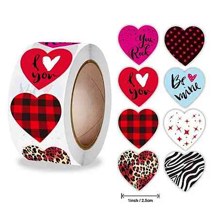 Наліпки сердечка 500 шт 10 дизайнів – стікери для пакування Київ