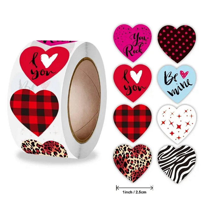 Наліпки сердечка 500 шт 10 дизайнів – стікери для пакування Київ - фото 1