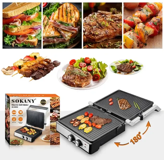 Домашний электрический гриль 2000 Вт, раскрытие на 180°, Sokany SK-08050 Коломыя - изображение 2