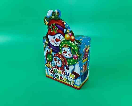 Бумажная коробка для новогодних подарков  (600грм) Семья снеговиков  №210с (1 шт) Харьков