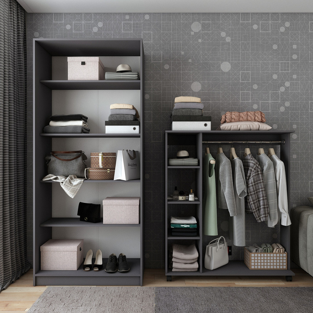 Шкаф распашной с полками Doros Промо 90х48х204 см Графит (DRS-011202) Львов - изображение 6