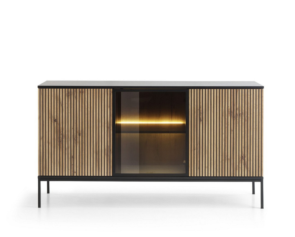 Комод з підсвіткою Perfect Home Сенто / Sento K154 3-дверний Чорний/дуб вотан (PFH-091488) Дніпро - фото 5