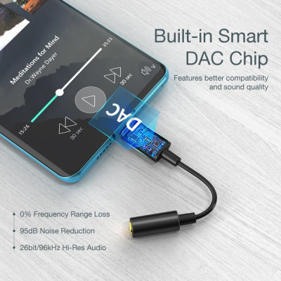 Перехідник USB-C to 3.5m stereo-audio (CDLA) Choetech (AUX003-BK) Вінниця - фото 6