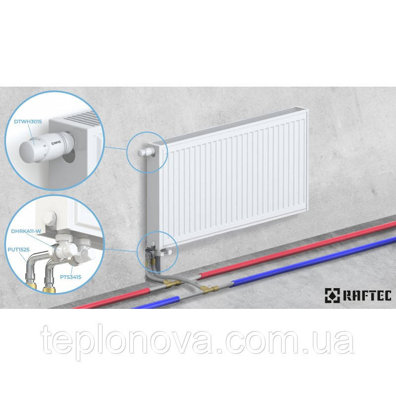 Узел нижнего подключения радиатора (50мм) с термоголовкой угловой Raftec DAHU11-W 1/2
