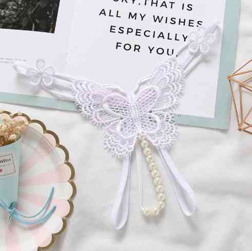 Трусики з перлинами білі "Метелик" - розмір універсальний (на резинці), 15% нейлон, 85% поліестер Київ