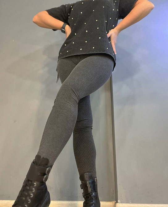 Лосины женские A-N 2306 рубчик варка тай дай трикотаж тонкий серые, серый, S Киев - изображение 4