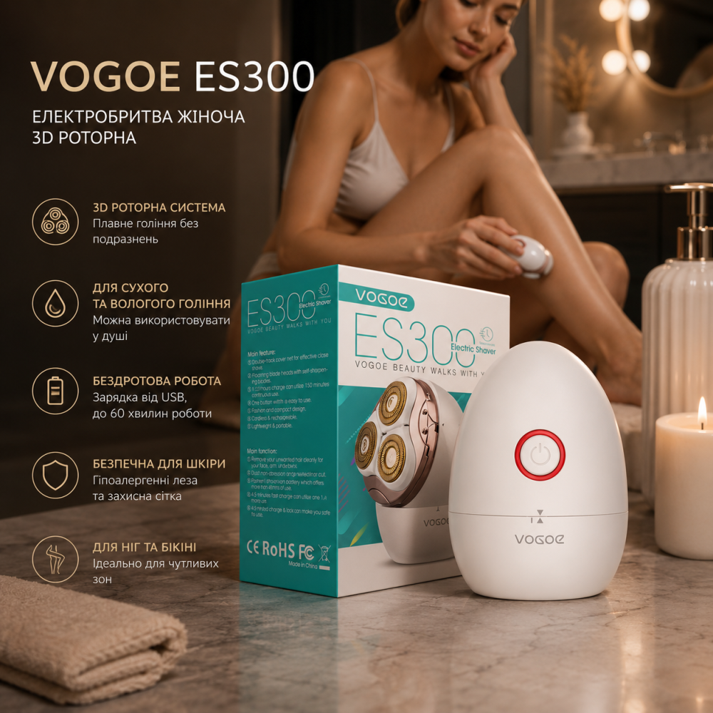 Электробритва женская VOGOE ES300 3D роторная беспроводная для ног лица и зоны бикини водонепроницаемая триммер УЦЕНКА Киев - изображение 8