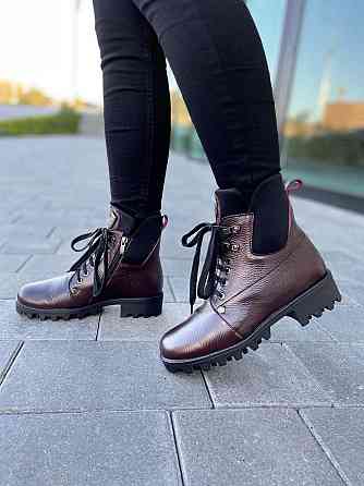 Черевики жіночі Odzi бордові натуральна шкіра з хутром висота 14см каблук 4см розмір 37 (2358) Коломыя